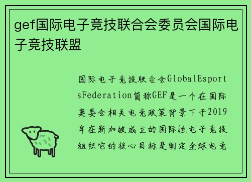 gef国际电子竞技联合会委员会国际电子竞技联盟